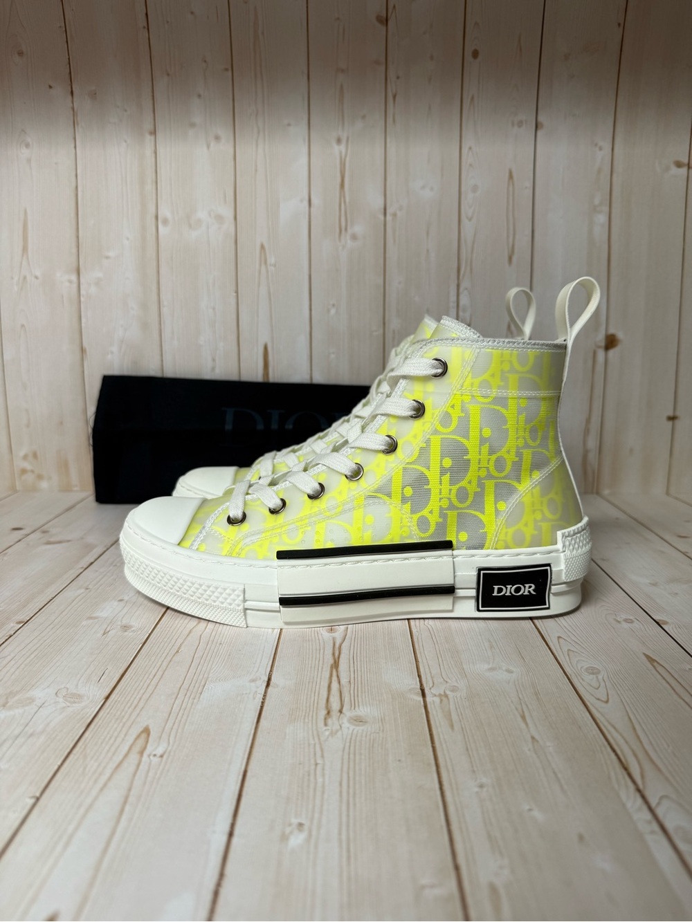 Christian Dior B23 Technical Canvas Oblique High-Top Sneaker Yellow Sz 35 / 5 - Picture 4 of 14